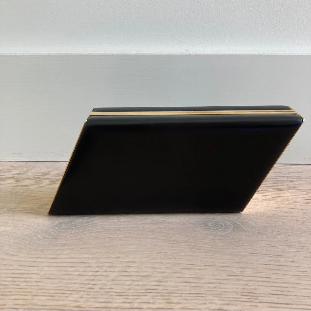 Saint Laurent Diagonal Leather Minaudière Clutch Black Gold - Picture 12 of 16